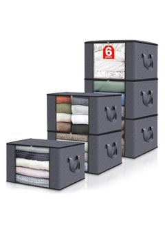 Arabest Clothes Storage, 6Pack Foldable Blanket Storage Bags, Storage Containers for Organizing Bedroom, Closet, Clothing, Comforter, Sweater, Organization and Storage with Lids and Handle, Grey  - Image 1