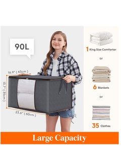 Arabest Clothes Storage, 6Pack Foldable Blanket Storage Bags, Storage Containers for Organizing Bedroom, Closet, Clothing, Comforter, Sweater, Organization and Storage with Lids and Handle, Grey  - Image 2