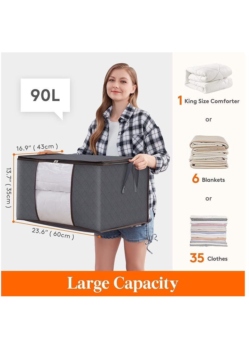Arabest Clothes Storage, 6Pack Foldable Blanket Storage Bags, Storage Containers for Organizing Bedroom, Closet, Clothing, Comforter, Sweater, Organization and Storage with Lids and Handle, Grey  - Image 2