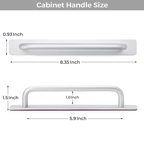 Ravinte Decor 2 Pack Adhesive Handles Self Stick Instant Cabinet Handles 8.35" Stick on Cabinet Handles Drawer Push Pull Handles Helper Sliding Screen Door Handles for Sliding Closet Window Wardrobe - Silver - Image 3