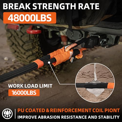 ALL-TOP Kinetic Recovery Rope, 48000Lbs, 1in x 20ft, Heavy Duty 30+% Elasticity, 16000Lbs Work Load Limit for 4x4 Offroad Vehicle - Image 2