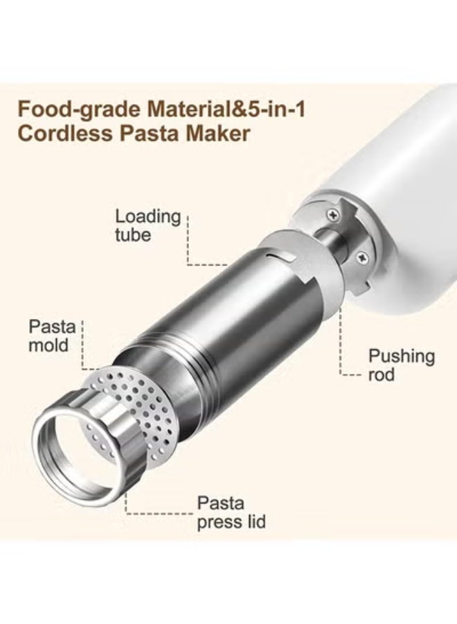 Handheld Electric Pasta Maker, 5-in-1 Cordless Pasta Maker Machine, Portable Noodle Maker with Dough Cutter, Automatic Noodle Press Machine, Homemade Spaghetti Maker-White - Image 2