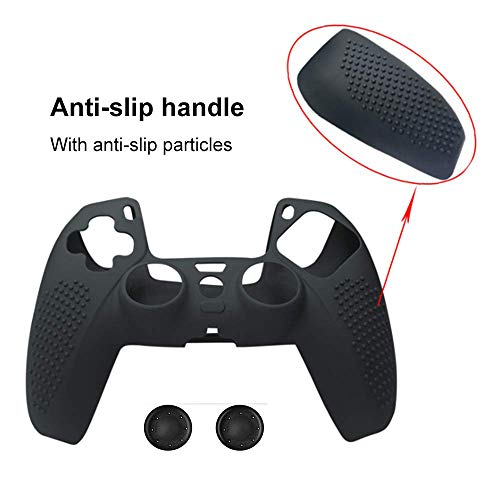 New World PS5 Controller Silicone Cover Case Anti Slip Ultra Grip Protective Case Sleeve for Sony Playstation 5 DualSense Controller With Thumbgrips free - Black - Image 1