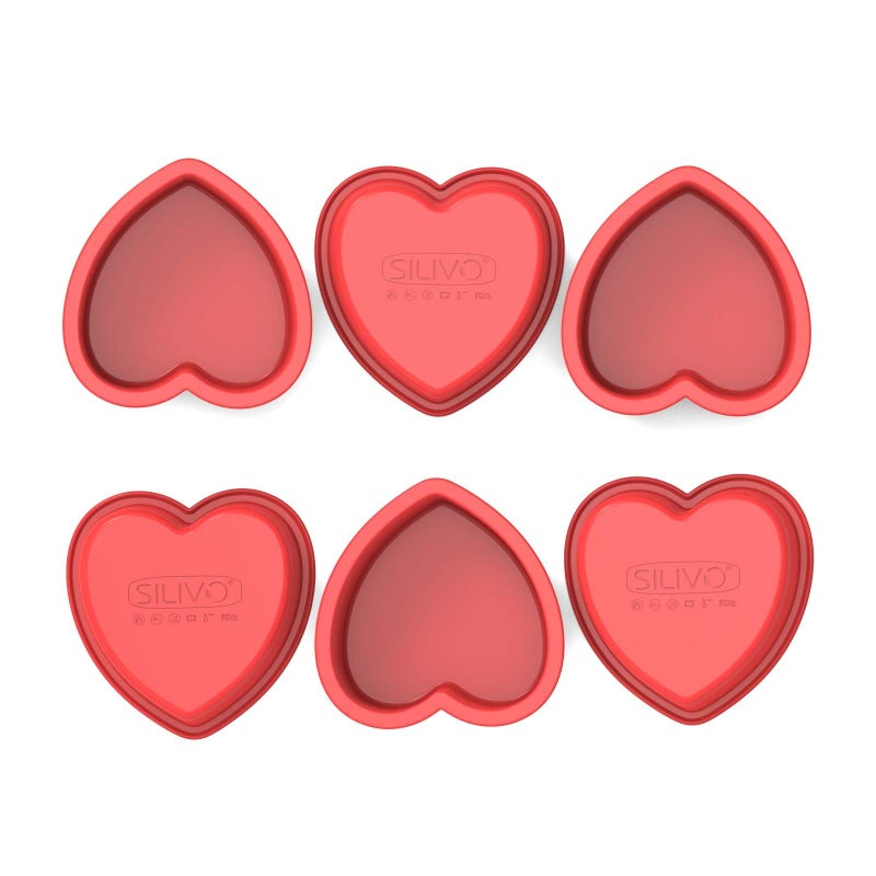 SILIVO 4 inch Heart Cake Pans (6 Pack) - Nonstick Mini Heart Shaped Cake Pans for Smash Cake, Muffin and Cupcake - Image 1