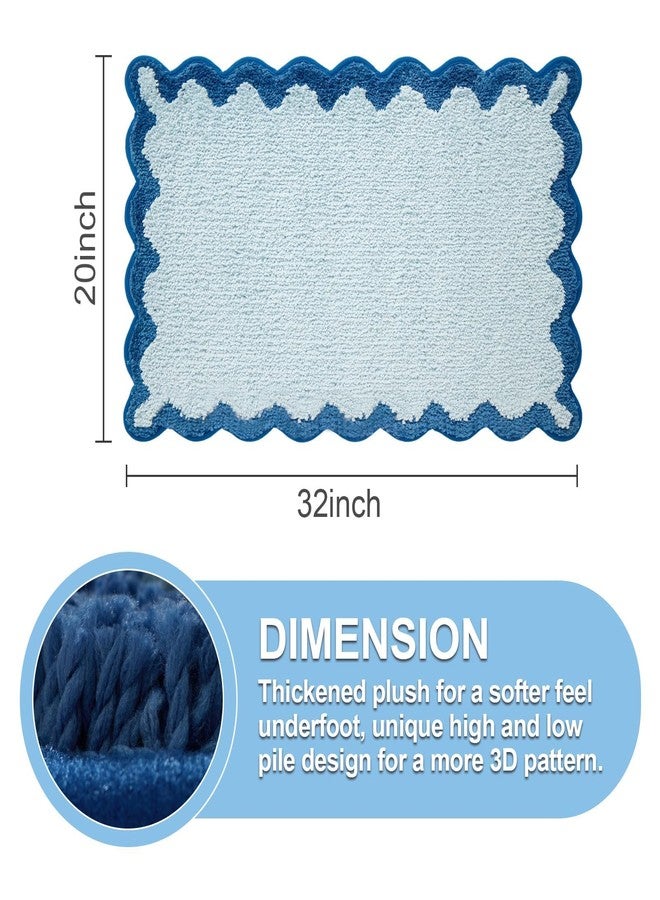 ORTIGIA Cute Blue Scalloped Bath Mat, Fun Plush Microfiber Scallop Bathroom Rugs Non Slip Washable Quick Dry Absorbent, Bathmat Bath Rug Carpet for Shower Stall Vanities Kitchen Floor Entrance, 20x32 - Image 2