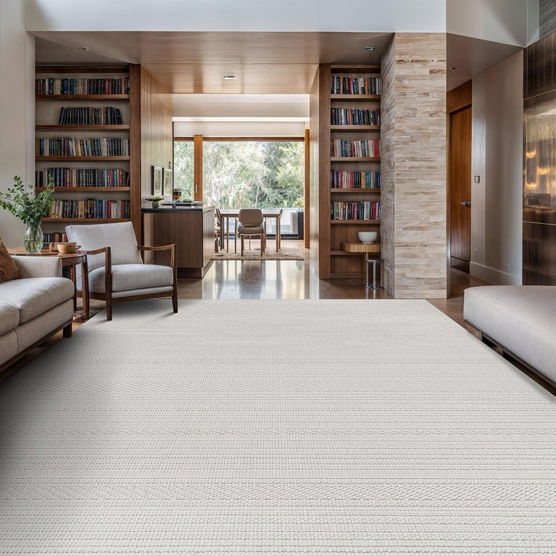 Luul Home Micro Loop Indoor Rug White 5x7 Boho Geometric Neutral Area Rugs for Living Room Soft Luxury Modern Low and High Pile Durable Stain Resistant Non-Shedding Indoor Area Carpet 5 x 7 - Image 1