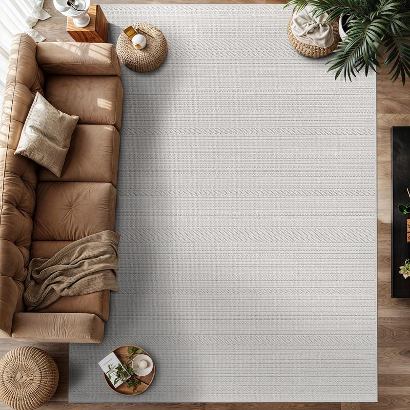 Luul Home Micro Loop Indoor Rug White 5x7 Boho Geometric Neutral Area Rugs for Living Room Soft Luxury Modern Low and High Pile Durable Stain Resistant Non-Shedding Indoor Area Carpet 5 x 7 - Image 4