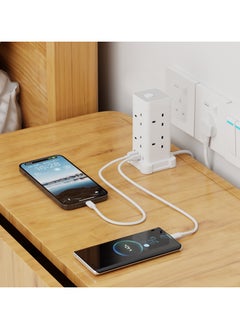 Exotic Exotic Tower Extension, 8 Way Multi Plug Extension Sockets 13A with 1.5M Wire, 2USB-A & 2USB-C Charging Slots - Fire Retardant Office Supplies Protected Extension Cord - White  - Image 3