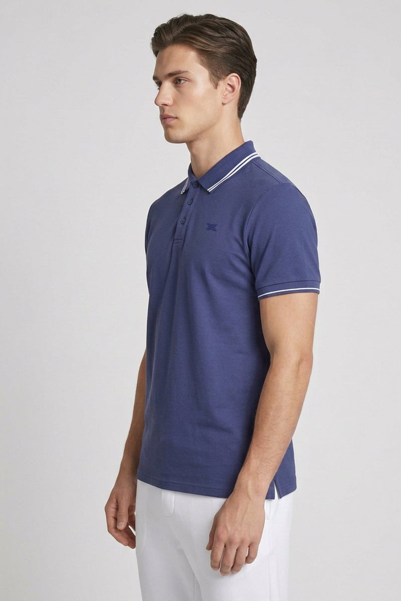 RBX Men Sportswear Fit Short Sleeve Outdoor Polo Shirt, Denim Blue - Image 3