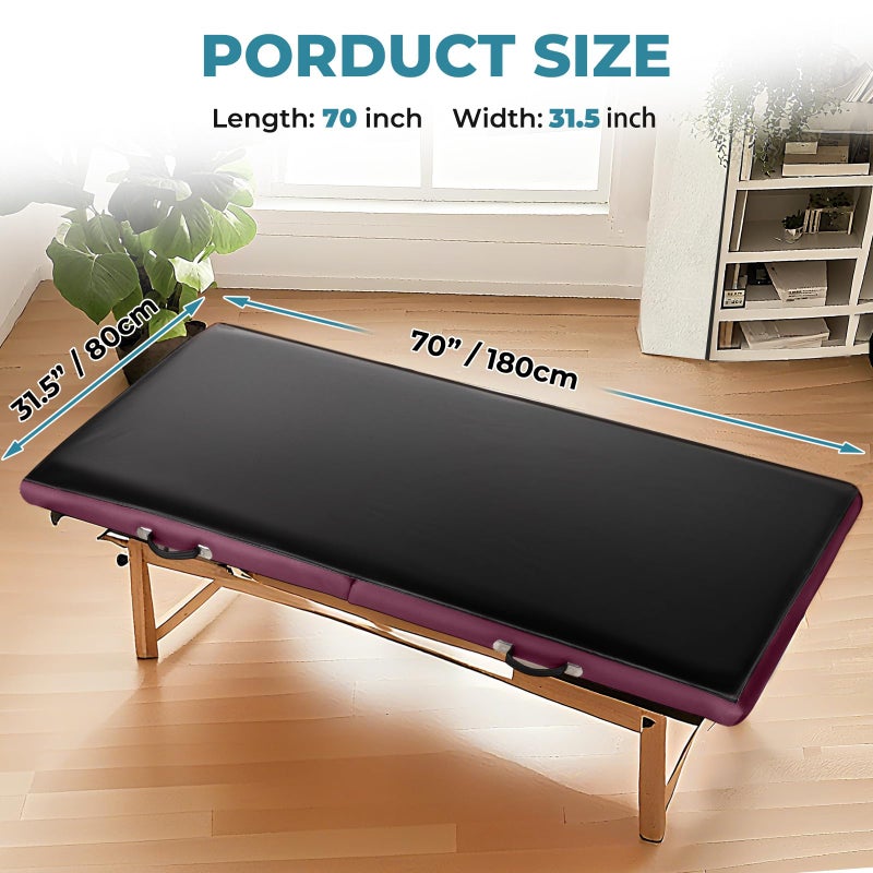Noverlife 70x32in Massage Table Cover Protector, PU Leather Lash Bed Cover Reusable&Wipeable Esthetician Bed Covers Massage Beds Covers, Replacement Wax Mat for Beauty Salon Spa Tattoo - Black - Image 5