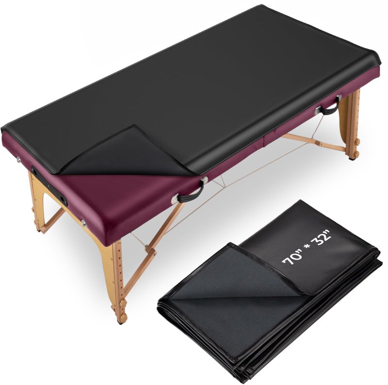 Noverlife 70x32in Massage Table Cover Protector, PU Leather Lash Bed Cover Reusable&Wipeable Esthetician Bed Covers Massage Beds Covers, Replacement Wax Mat for Beauty Salon Spa Tattoo - Black - Image 1
