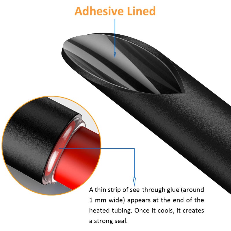 Twippo Heat Shrink Tubing Kit 355pcs - 3:1 Dual Wall Adhesive Lined - Electrical Waterproof Industrial Heat-Shrink Tubing Terminals- Marine Grade Wire Connector Shrink Wrap Tube - 3.15" Length - Black - Image 3