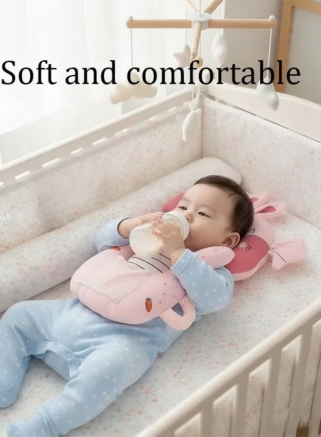 Berma Baby Breastfeeding Pillow & Bottle Holder for Newborns - 4-in-1 Portable Nursing Support Pillow, Anti-Vomiting Incline with Detachable Baby Nursing Pad - Newborn Support Pillow for Boys and Girls (Pink Rabbit) - Image 3