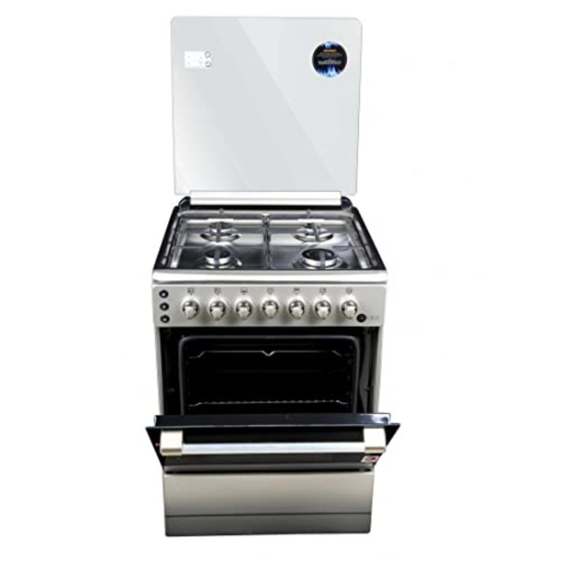 Free Standing Gas Oven for kitchen use, stainless steel, silver, 4 burners with mechanical timer and rotisserie - Image 4