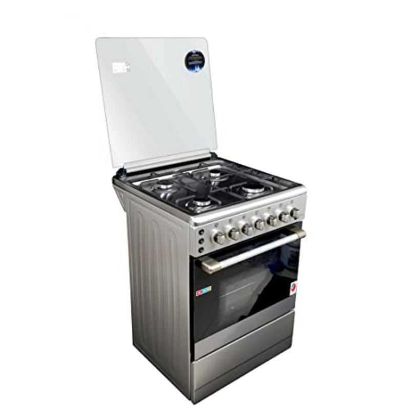 Free Standing Gas Oven for kitchen use, stainless steel, silver, 4 burners with mechanical timer and rotisserie - Image 3