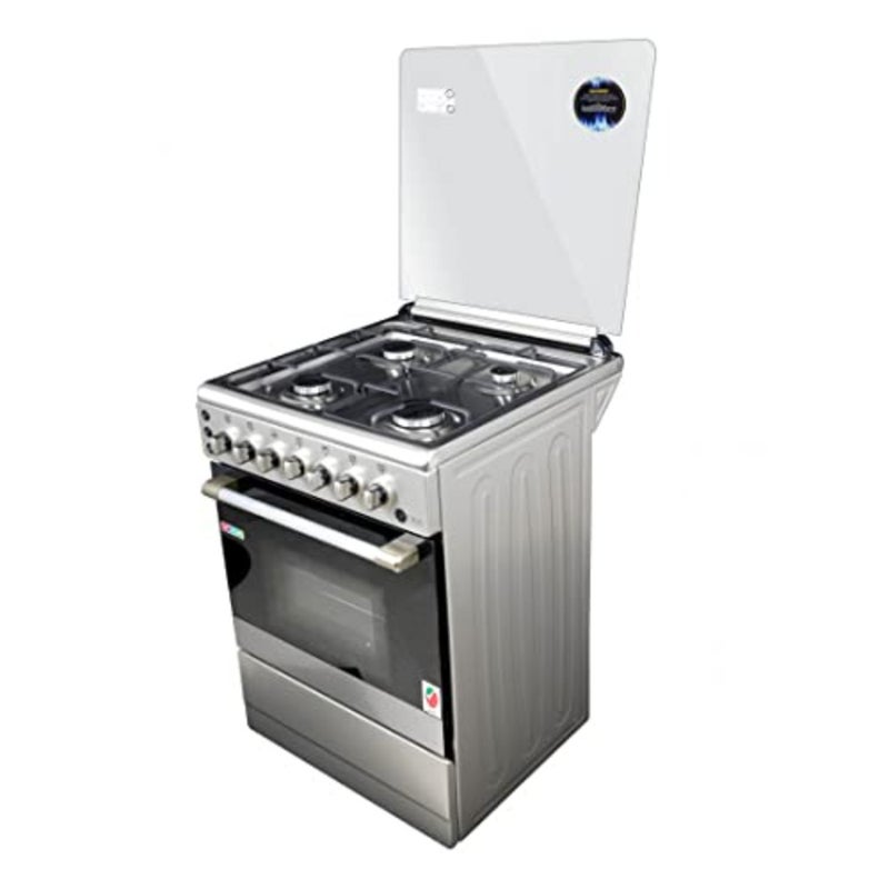 Free Standing Gas Oven for kitchen use, stainless steel, silver, 4 burners with mechanical timer and rotisserie - Image 2