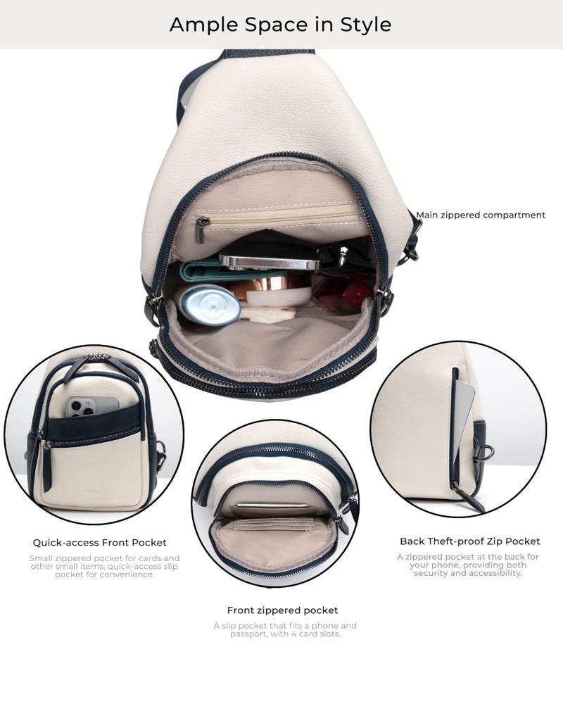 Alldaily Large Sling Bag for Women Crossbody Purse Leather Fashionable Trendy Chest Bag for Travel, Fanny Pack (Dark Blue&White) - Image 3