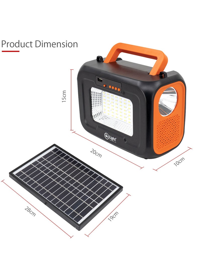 Mr. Light - Portable Power Station 3 Flashlight Modes 56PCS And 4PCS LED With Bluetooth Speaker And FM Radio With 8W Solar Panel And 3 LED Bulbs - Image 1