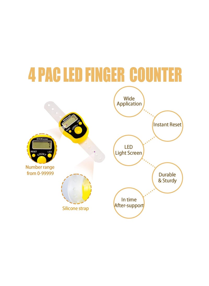 KASTWAVE Electronic Mini Finger Counter, Digital Finger Hand Press Counter with Led, 5-Digit Number Count Clicker for Golf, Goods Counting, Lap & Knitting, 4Pcs - Image 2