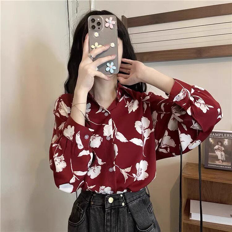 Sister gathering uniform wedding wedding bridesmaid group photo performance clothing 90s retro Hong Kong style floral shirt - Image 3