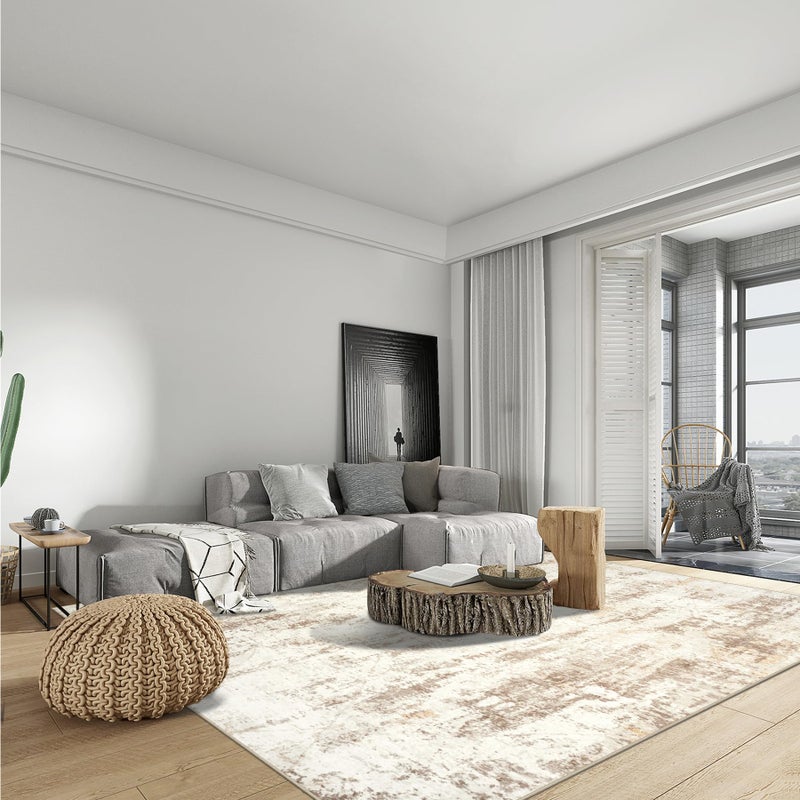 Gent drizz 8x10 Area Rugs Washable Rug: Modern Abstract Living Room Rug Soft Anti-Skid Thin Carpet Indoor Floor Non-Shedding Carpets for Bedroom Dining Room Farmhouse Nursery Home Office Beige Grey - Image 3