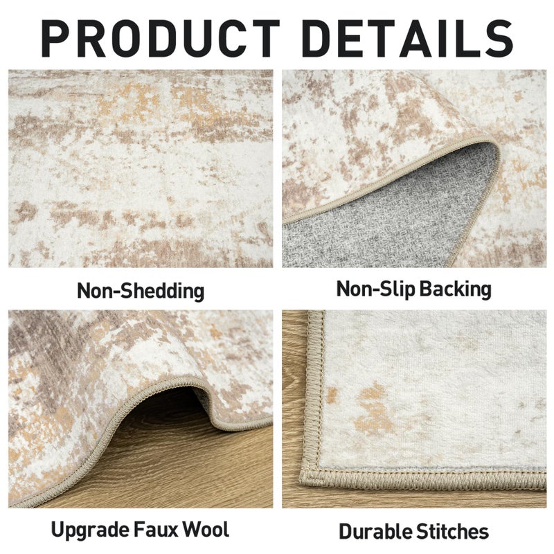 Gent drizz 8x10 Area Rugs Washable Rug: Modern Abstract Living Room Rug Soft Anti-Skid Thin Carpet Indoor Floor Non-Shedding Carpets for Bedroom Dining Room Farmhouse Nursery Home Office Beige Grey - Image 5