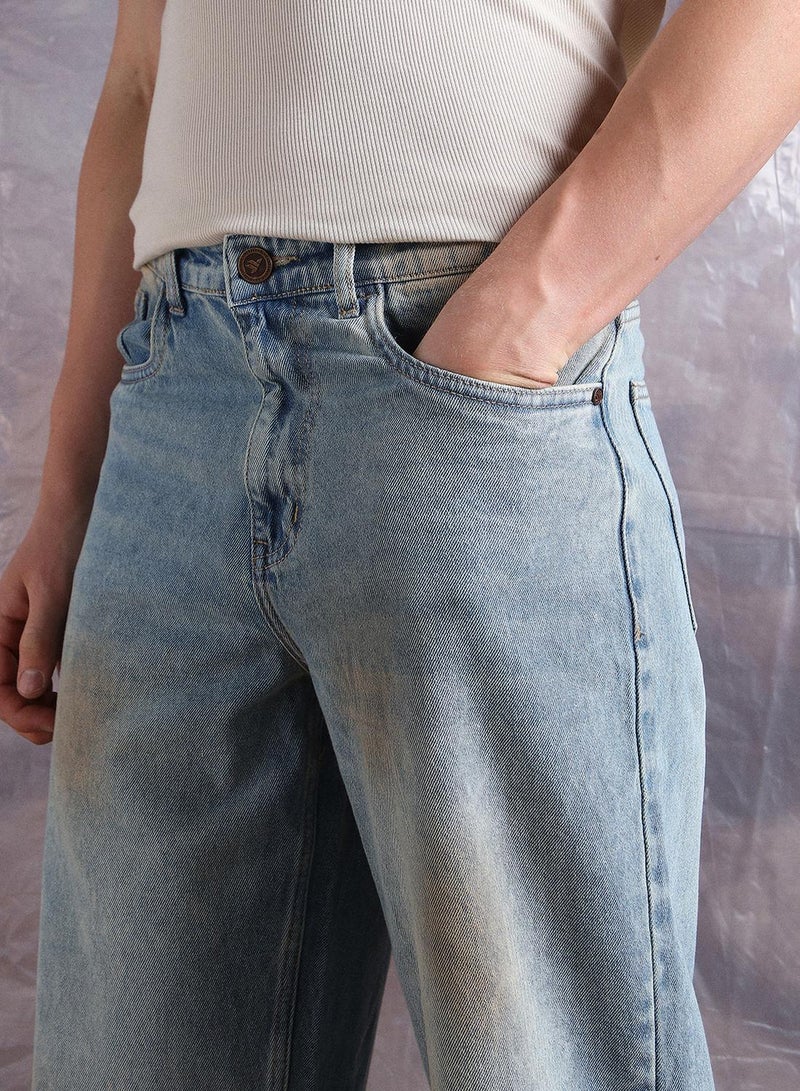 Hubberholme Men'S Indigo 100% Cotton Washed Regular Length Baggy Jeans - Image 5