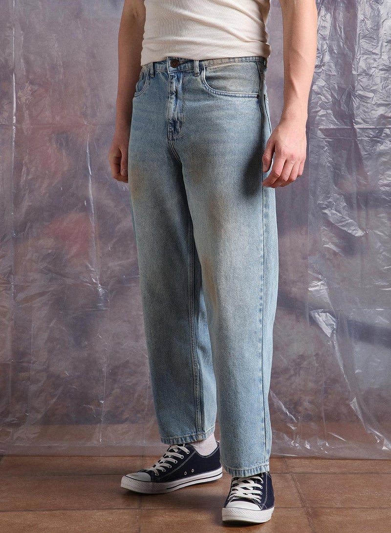 Hubberholme Men'S Indigo 100% Cotton Washed Regular Length Baggy Jeans - Image 3