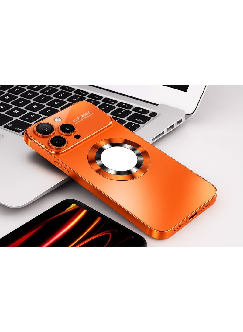 ألترون جراب ALTRONE الجديد لهاتف iPhone 16 Pro Max، غطاء فاخر بتصميم حلقة معدنية بأسلوب مستقبلي، اتصال مغناطيسي، واقي عدسة كاميرا كبير، غطاء نحيف مقاوم للصدمات والخدوش (برتقالي لامع) - Image 3