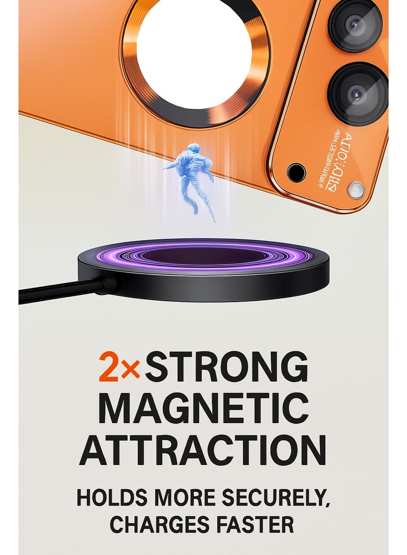 ألترون جراب ALTRONE الجديد لهاتف iPhone 16 Pro Max، غطاء فاخر بتصميم حلقة معدنية بأسلوب مستقبلي، اتصال مغناطيسي، واقي عدسة كاميرا كبير، غطاء نحيف مقاوم للصدمات والخدوش (برتقالي لامع) - Image 2