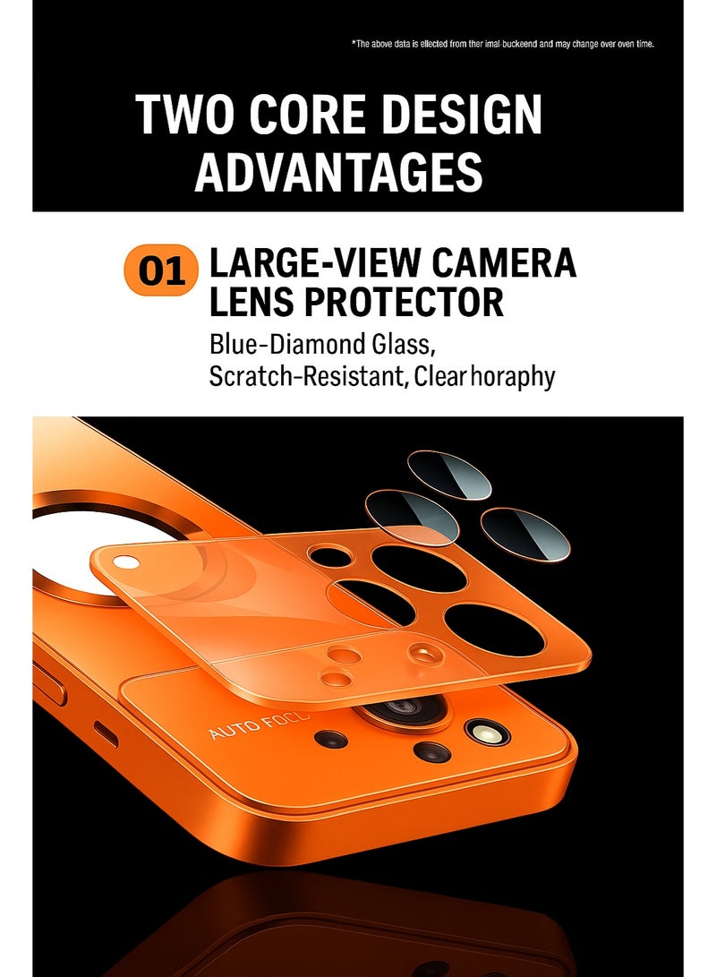 ألترون جراب ALTRONE الجديد لهاتف iPhone 16 Pro Max، غطاء فاخر بتصميم حلقة معدنية بأسلوب مستقبلي، اتصال مغناطيسي، واقي عدسة كاميرا كبير، غطاء نحيف مقاوم للصدمات والخدوش (برتقالي لامع) - Image 4