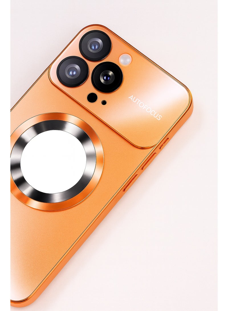 ألترون جراب ALTRONE الجديد لهاتف iPhone 16 Pro Max، غطاء فاخر بتصميم حلقة معدنية بأسلوب مستقبلي، اتصال مغناطيسي، واقي عدسة كاميرا كبير، غطاء نحيف مقاوم للصدمات والخدوش (برتقالي لامع) - Image 5