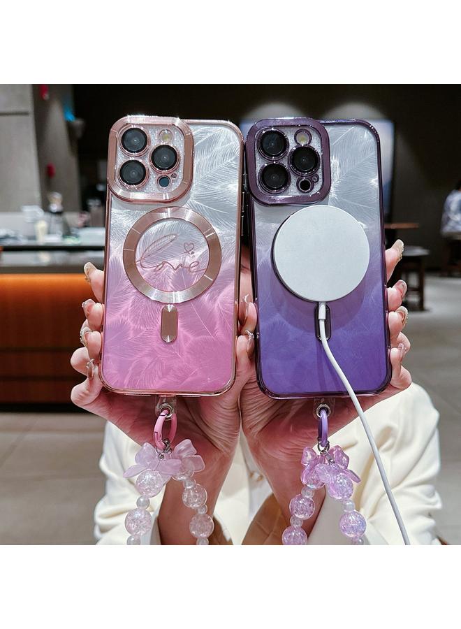 S-TOP Case For iPhone 12 Pro Max Dual-Love Feather Gradient Glitter Bracelets Magsafe TPU Phone Case - Image 4