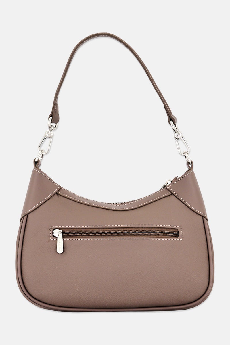 Kathy Ireland Women Leather Brand Logo Cross Body Bag, Taupe - Image 4