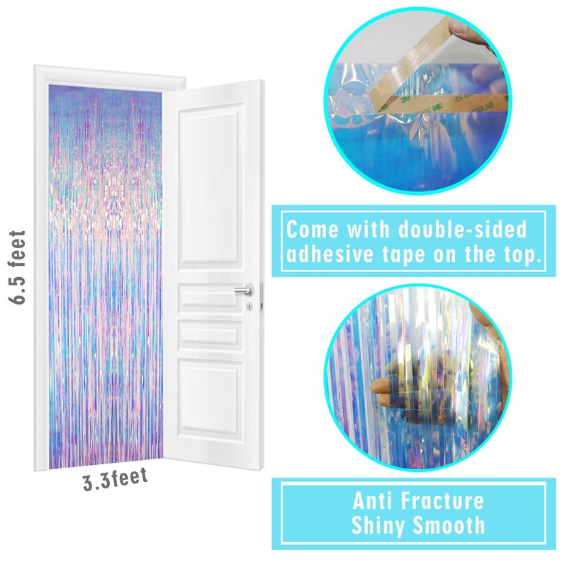 GOER 3.2 ft x 6.5 ft Metallic Tinsel Foil Fringe Curtains Party Photo Backdrop Party Streamers for Mermaid Birthday Party Decorations(2 Packs,Iridescent) - Image 5