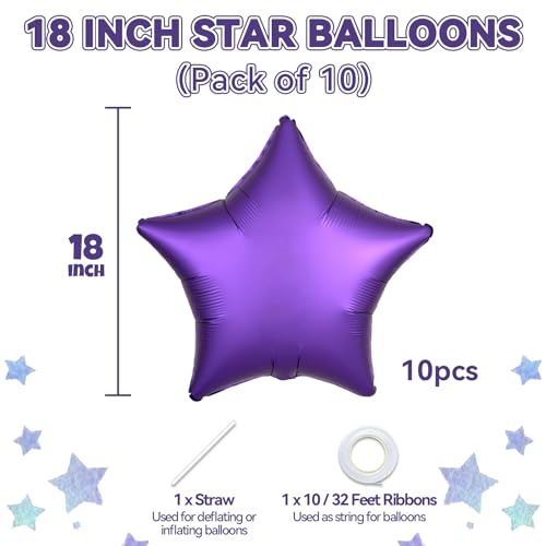 Biapian Purple Star Foil Balloons 10PCS Purple Foil Stars Shape Balloons 18 Inch Metallic Stars Aluminum Balloon Helium Pentagram Balloon for Birthday Anniversary Graduation Halloween Party Decoration - Image 5