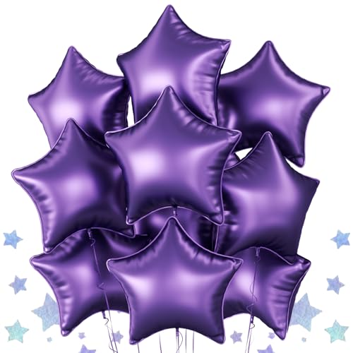 Biapian Purple Star Foil Balloons 10PCS Purple Foil Stars Shape Balloons 18 Inch Metallic Stars Aluminum Balloon Helium Pentagram Balloon for Birthday Anniversary Graduation Halloween Party Decoration - Image 1