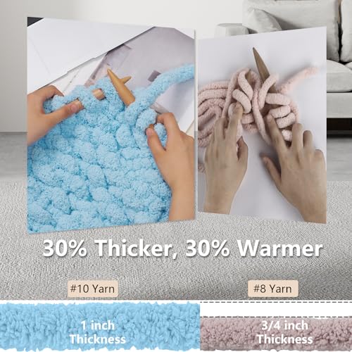 Cozyful Chunky Yarn for Hand Knitting - #10 Chunky Chenille Yarn, Jumbo Big Thick Chunky Yarns for Crocheting, Super Bulky Chunky Knit Blanket Yarns, 8 Skein (22 yds 8 oz Each Skein), Sky Blue - Image 3