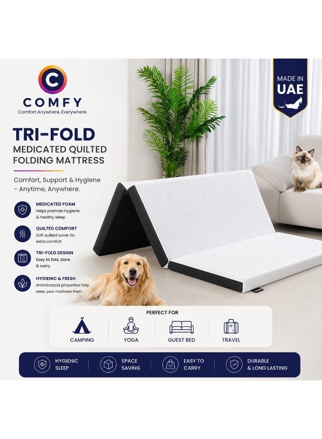 Comfy White Knitted Cotton 180 X 90 X 10Cm Medicated Portable Folding Mattress With Black Border - Image 1