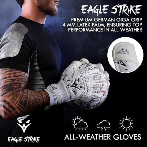 EAGLE STRIKE Soccer Goalie Gloves - Fingers Protection, Sizes 5 to 11, 4mm German Giga Latex Pro-Level Gloves (Black, 5) - Image 3