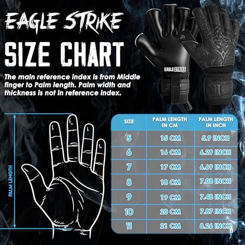 EAGLE STRIKE Soccer Goalie Gloves - Fingers Protection, Sizes 5 to 11, 4mm German Giga Latex Pro-Level Gloves (Black, 5) - Image 4