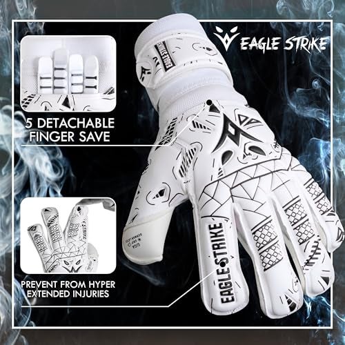 EAGLE STRIKE Soccer Goalie Gloves - Fingers Protection, Sizes 5 to 11, 4mm German Giga Latex Pro-Level Gloves (Black, 5) - Image 2
