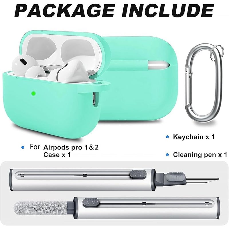 Woyinger for AirPods Pro 2 Case with Cleaner Kit, Compatible with Airpods Pro 2nd/1st Generation Case (USB-C Cable) with Keychain for Women and Men,Mint Green - Image 2