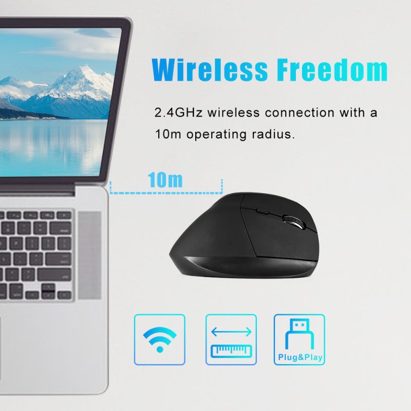 الفأرة اللاسلكية العمودية الوظيفية: قابلة لإعادة الشحن عبر منفذ USB-C، معدل دقة DPI قابل للتعديل 800/1600/2400، نطاق 10 مترًا - راحة معصم وسيط دقيق للاستخدام في ألعاب ومكاتب - Image 3
