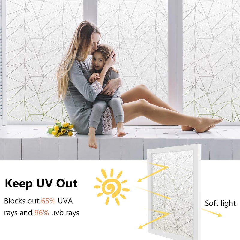 NINETREX Window Privacy Film Frosted Glass Window Clings Decorative Coverings Non-Adhesive Sun Blocking Stickers for Home Office Garage,17.5 x 78.7Inches - Image 2