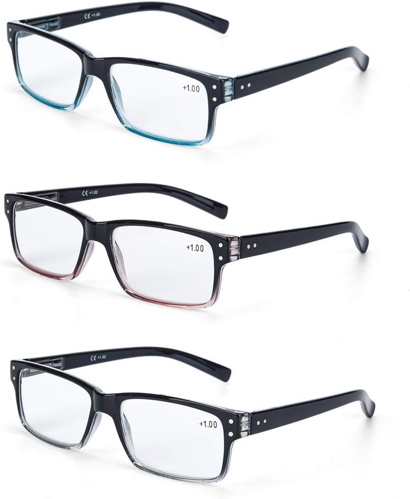 LANLANG 3-Pack Reading Glasses for Men,Spring Hinge,3 Colors,Clear Lens,L-L007 - Image 1