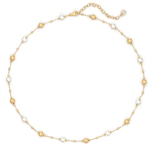 VACRONA Pearl Choker Necklace for Women 14K Gold Plated Small Beads Link Dainty White Pearls Station Chain Choker Gold Summer Jewelry for Women Trendy - Image 1