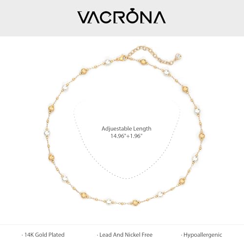 VACRONA Pearl Choker Necklace for Women 14K Gold Plated Small Beads Link Dainty White Pearls Station Chain Choker Gold Summer Jewelry for Women Trendy - Image 5
