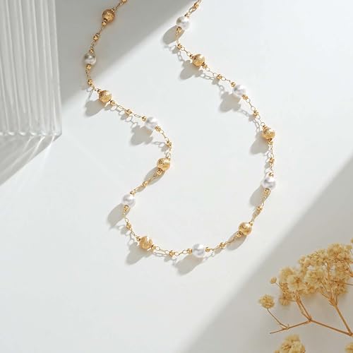 VACRONA Pearl Choker Necklace for Women 14K Gold Plated Small Beads Link Dainty White Pearls Station Chain Choker Gold Summer Jewelry for Women Trendy - Image 4