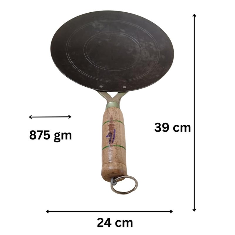 YugaYatra Iron tawa RotiChapati Tawa with Wooden Handle Tawa 24 cm Diameter 875 Grams  - Image 2